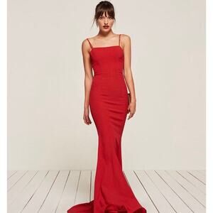 Reformation Dahlia Red Lace Up Back Maxi Dress Spaghetti Strap Floor Length Sz 2